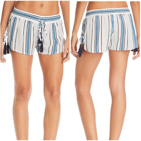 NWT Surf Gypsy Printed Side Lace Up Swim Cover Up Shorts Stripe Beach Blue Sz L - Picture 1 of 6
